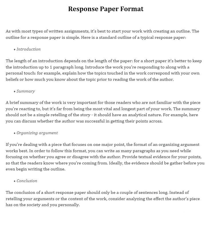 responce paper format